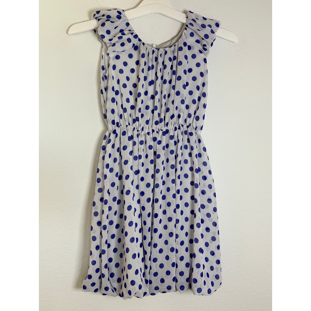 Blush by Us Angels Girls Blue White Polka Dot Ruffle Bubble Hem Dress Size 7